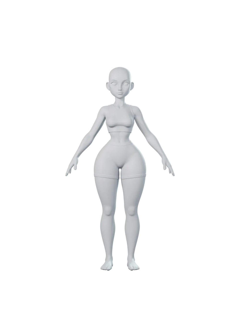 A raw AI-generated character mesh, front view